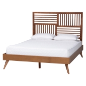 Baxton Studio Gemma Platform Bed - Mid-Century Modern Bed Frame with Slatted Wood Headboard and Angled Legs for Bedroom or Guest Room, King